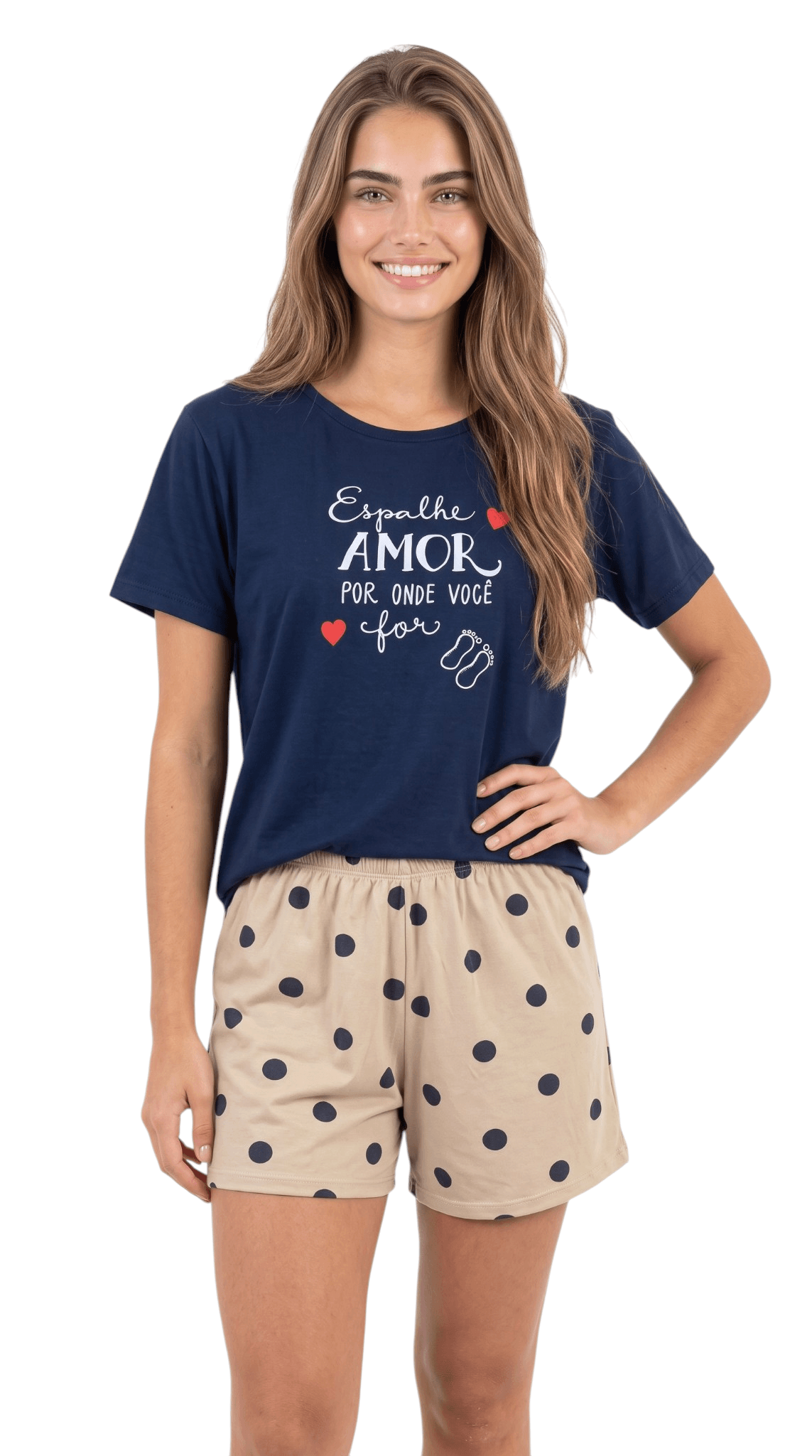 Pijama Curto Feminino Betânia Suede Estampado Conjunto Manga Curta Verão